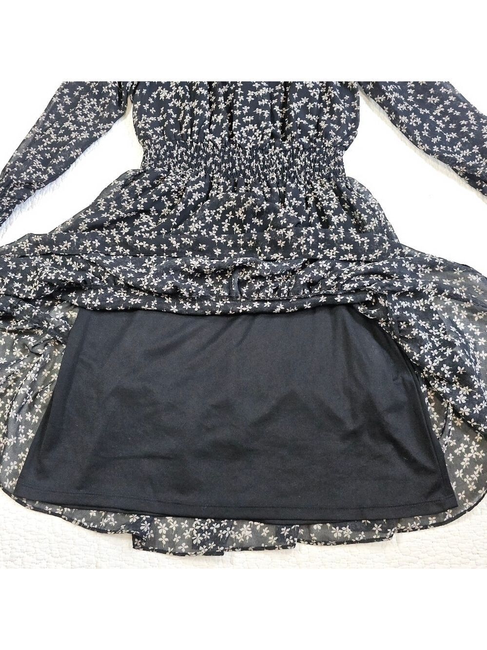 Taylor Women's Printed Smocked-Waist Tiered Chiffon Dress - Black/Latte - Picture 10 of 14